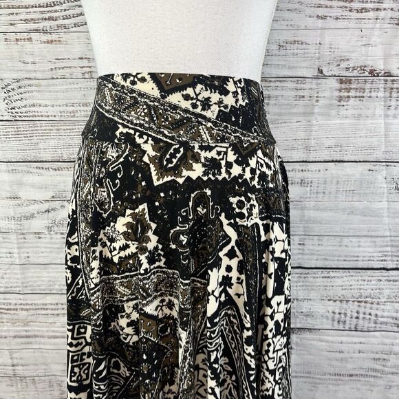 Chaps Skirt size Medium Black Brown Slinky Knee A Line Boho Stretch Peasant Slim - Picture 2 of 9